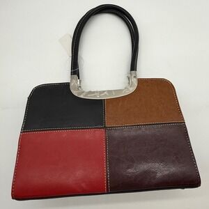 Womens Color Block Patchwork Top Handle Bag Handbag Purse‎ Retro Look new